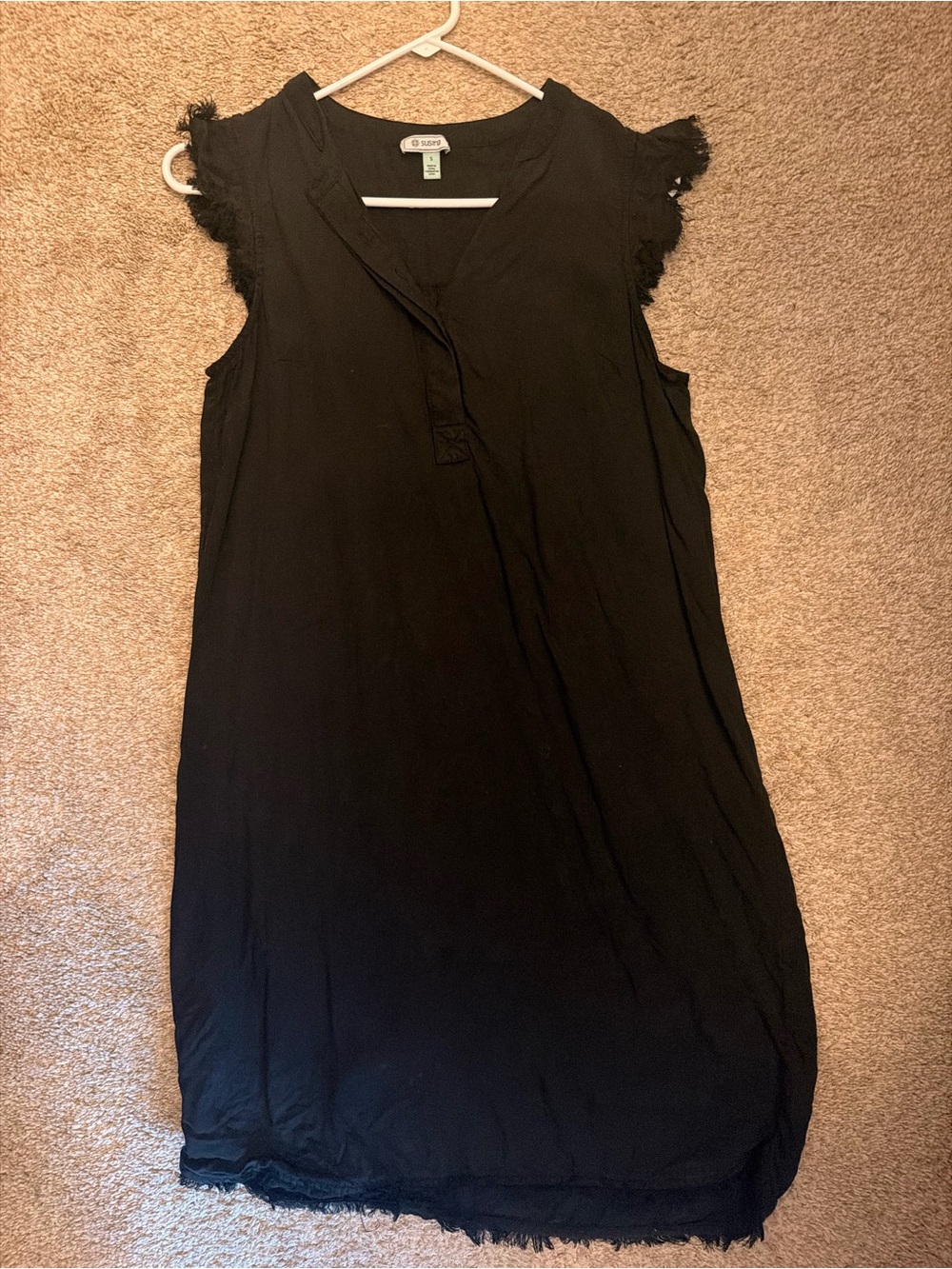 Susina Black Fringe-Trim Midi Dress